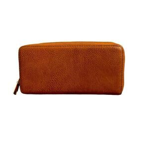 Vegan Cognac Zipper Wallet with Gold Closure NWOT
